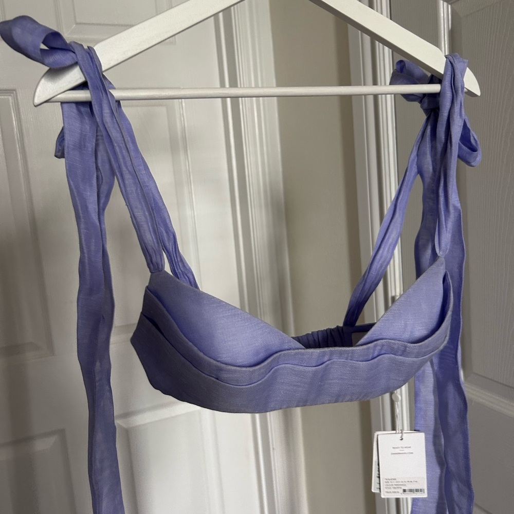 NWT Zimmermann Bow Tie Straps Linen & Silk Bustier Crop Top in Periwinkle 1 US6 - Picture 16 of 17